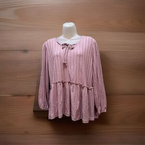 Est 1946 Cato Sweater Women L Pink V-Neck Tasseled Long Sleeve Gathered